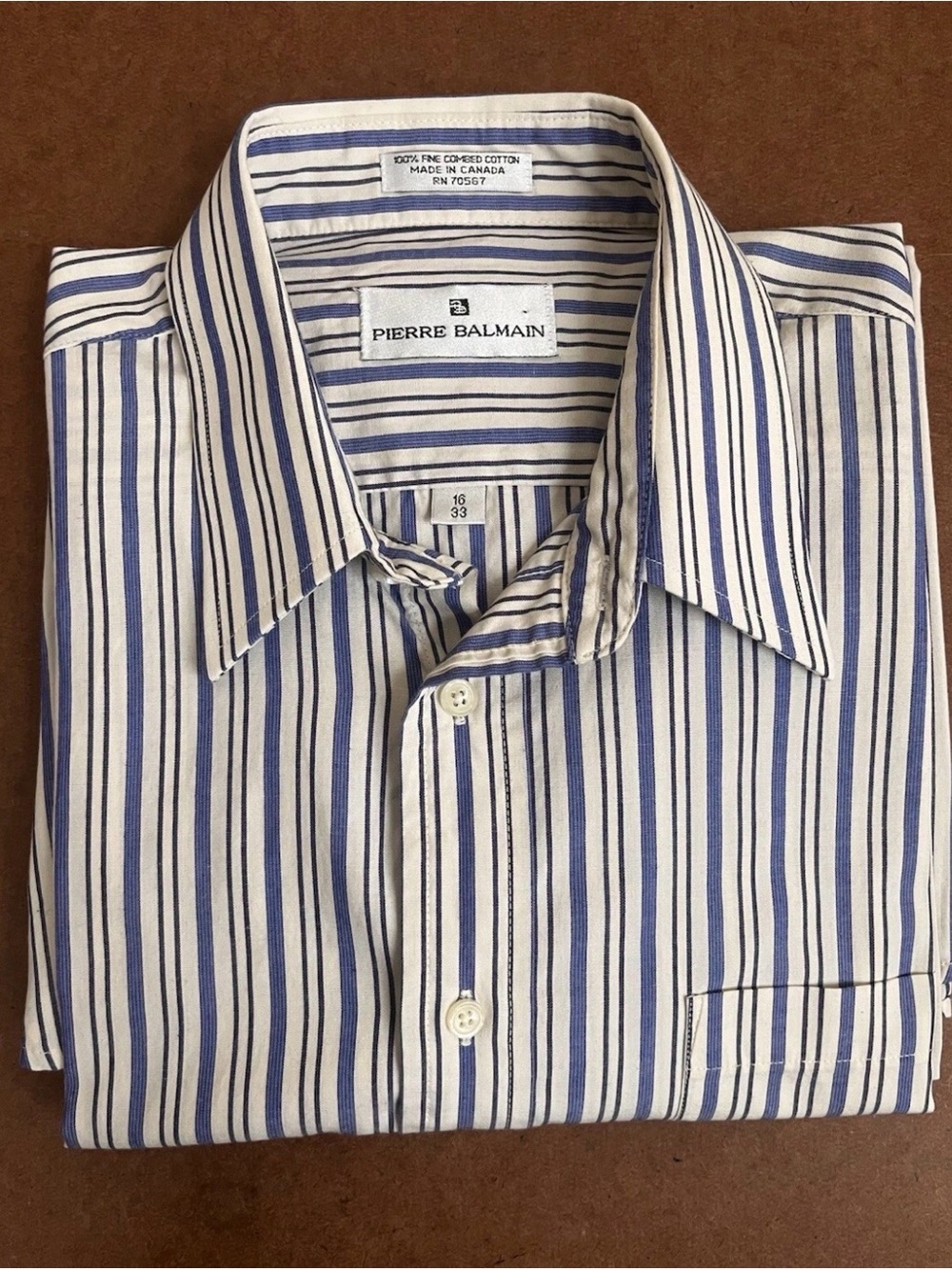 Pierre Balmain Men’s Size 16/33 Vintage Fine Cotton White/Blue Stripes Shirt EUC